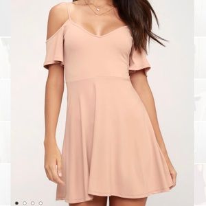 Lulus Les Reveurs Blush Off-the-Shoulder Skater Dress S
